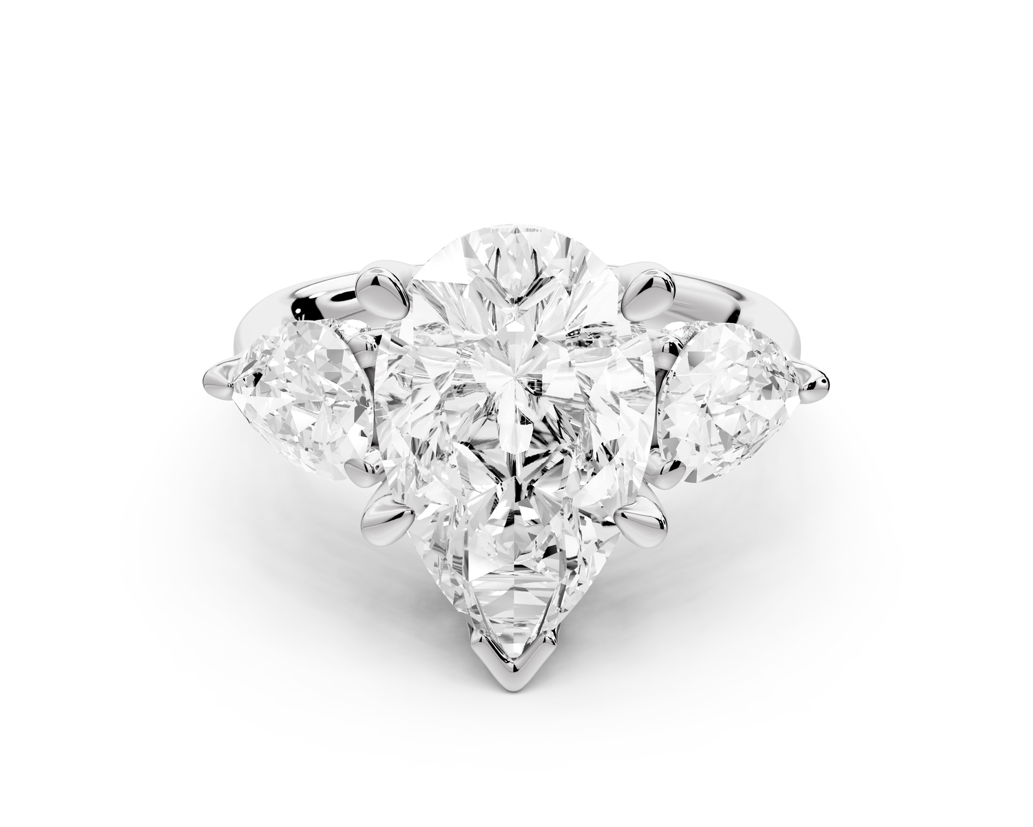Stella - 3ct 14k white gold Three Stone pear with pears Hidden Halo Engagement Ring
