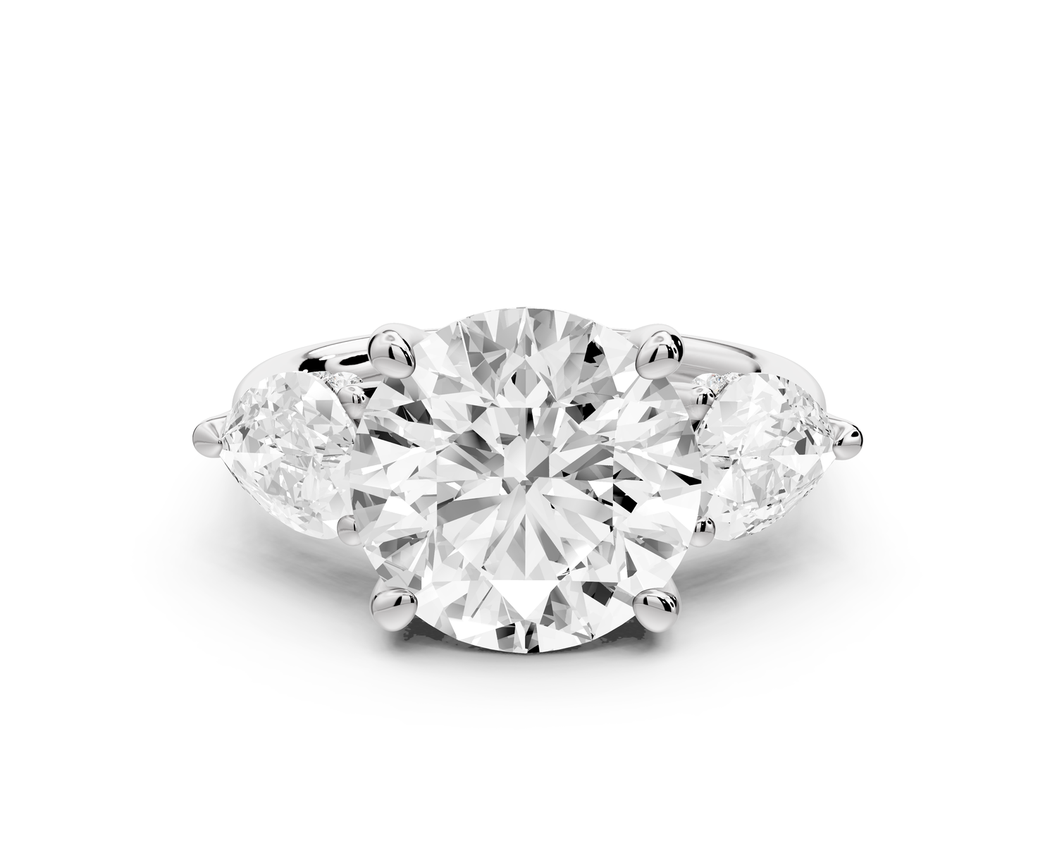 Stella - 3ct 14k white gold Three Stone round with pears Hidden Halo Engagement Ring