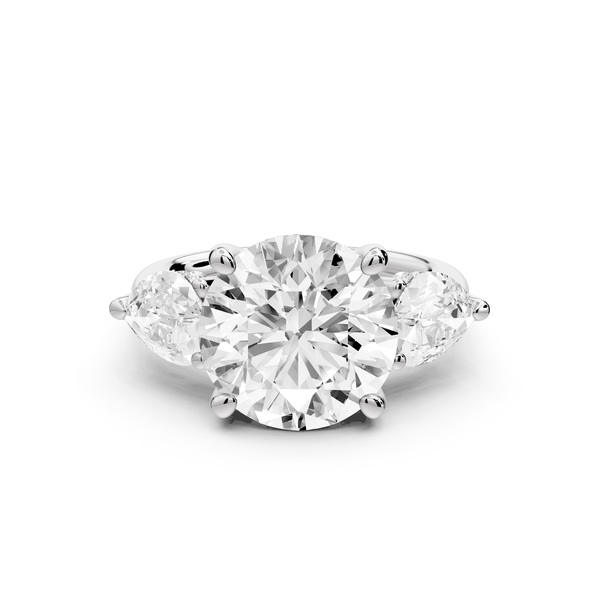 Stella - 3ct 14k white gold Three Stone round with pears Hidden Halo Engagement Ring