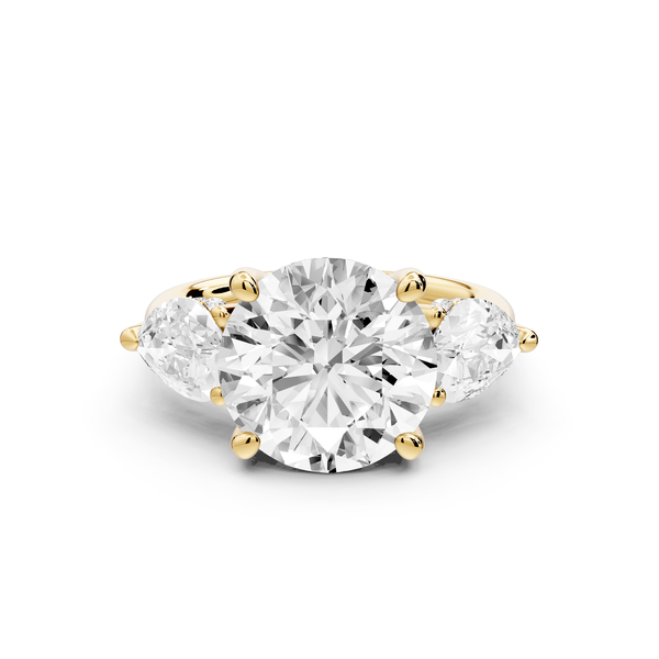 Stella - 3ct 14k yellow gold Three Stone round with pears Hidden Halo Engagement Ring