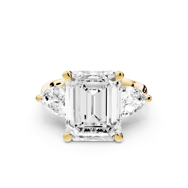 Stella - 5ct 14k yellow gold Three Stone emerald with pears Hidden Halo Engagement Ring