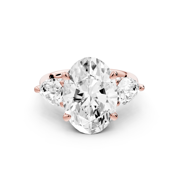 Stella - 5ct 14k rose gold Three Stone oval with pears Hidden Halo Engagement Ring
