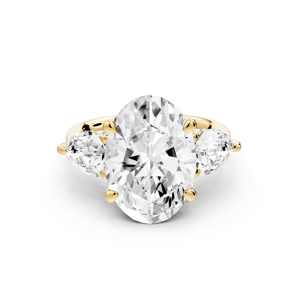 Stella - 5ct 14k yellow gold Three Stone oval with pears Hidden Halo Engagement Ring