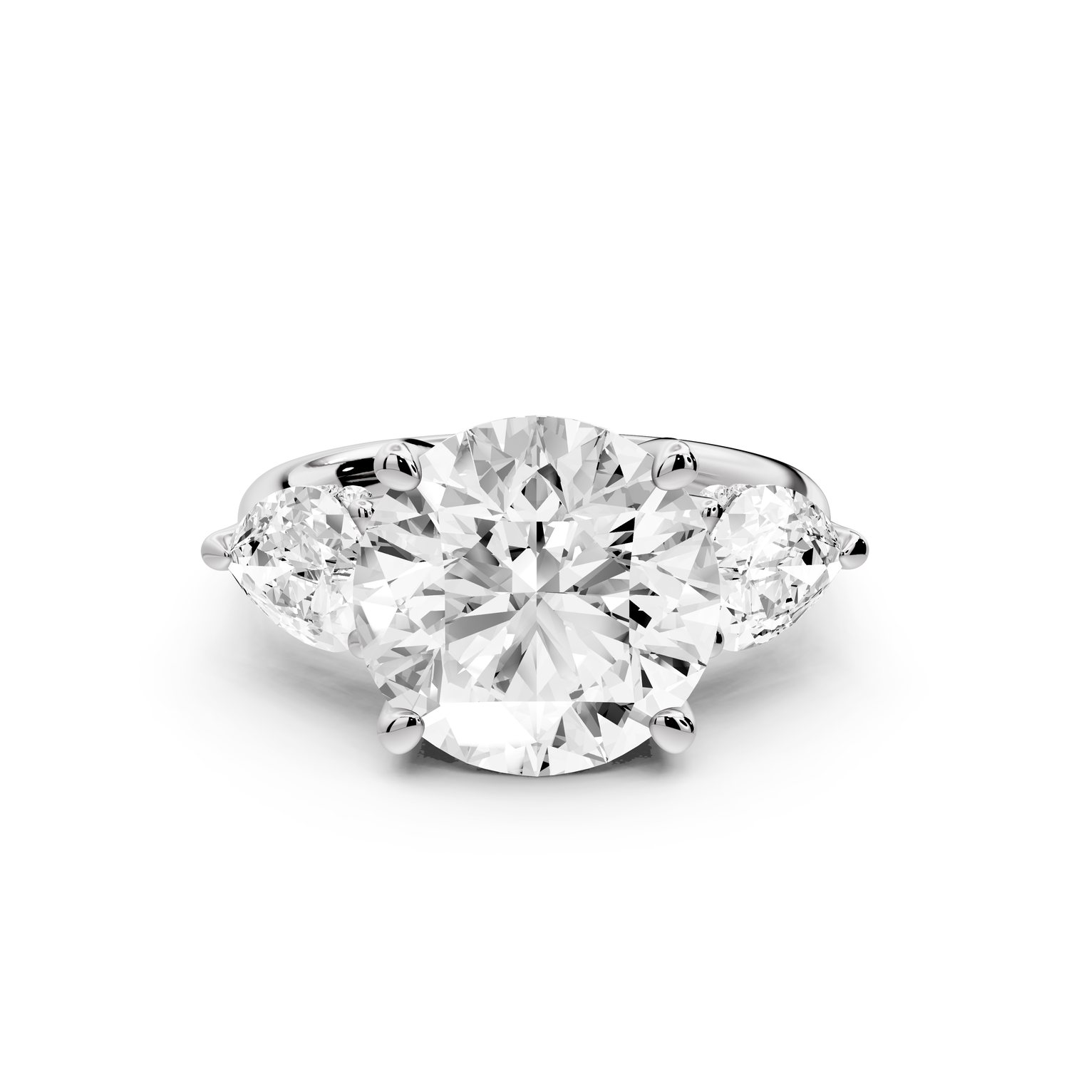 Stella - 5ct 14k white gold Three Stone round with pears Hidden Halo Engagement Ring