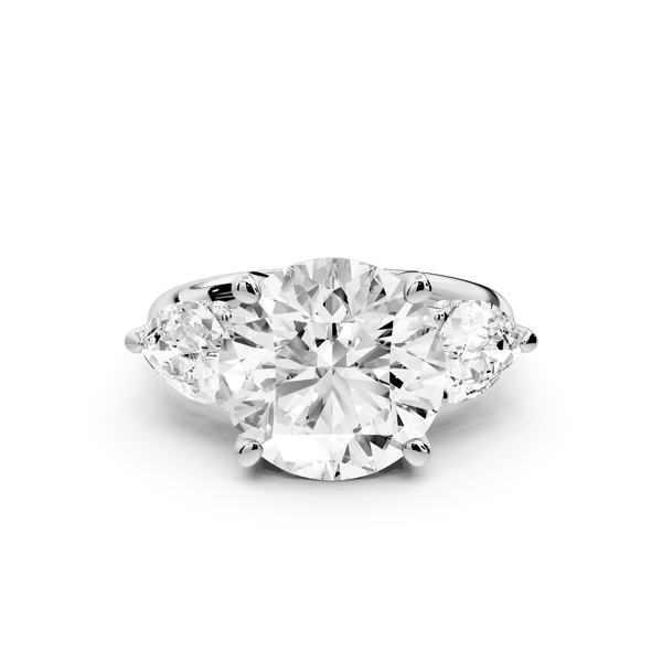 Stella - 5ct 14k white gold Three Stone round with pears Hidden Halo Engagement Ring