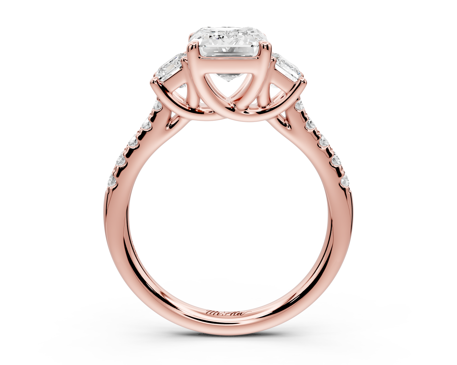 Mia - 2ct 14k rose gold emerald Trellis Basket Diamond Pavé half band Engagement Ring