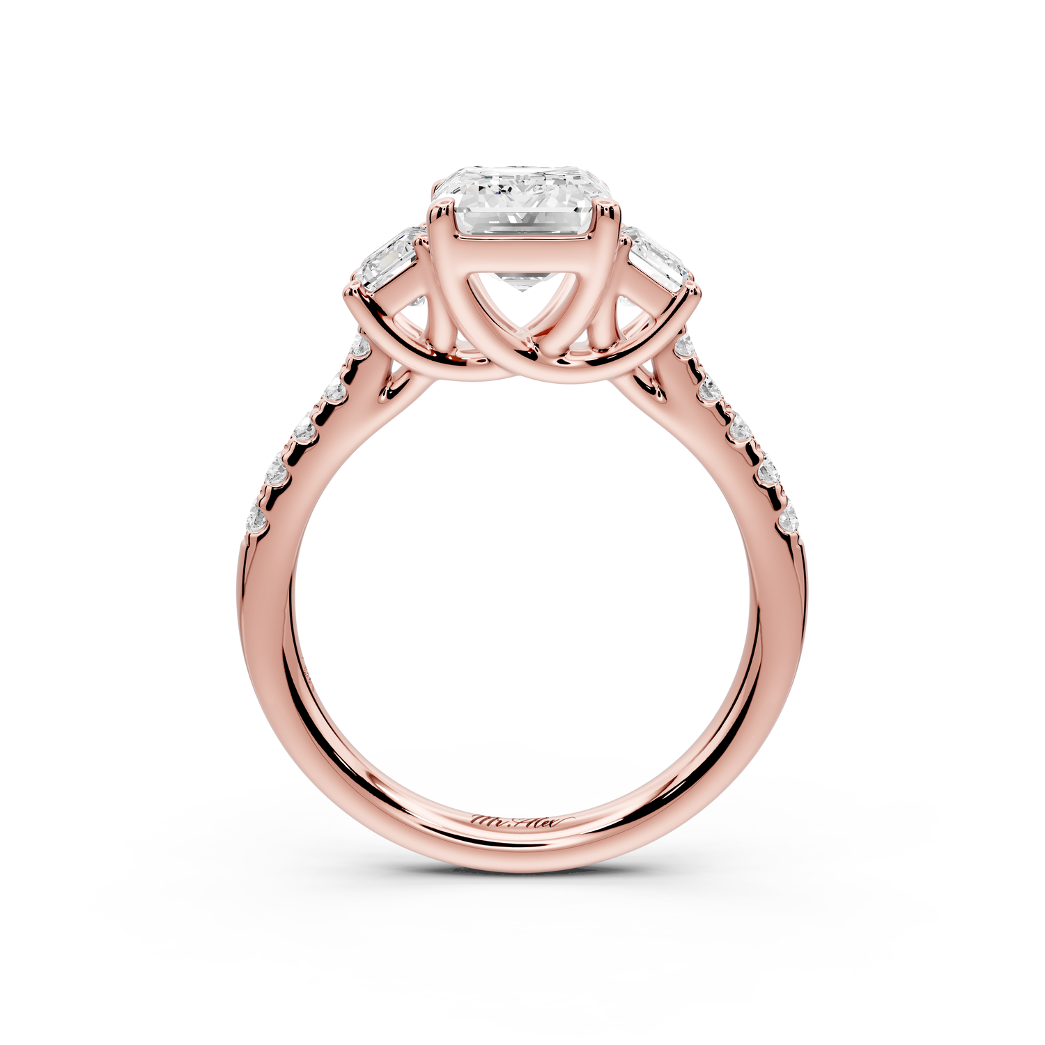Mia - 2ct 14k rose gold emerald Trellis Basket Diamond Pavé half band Engagement Ring