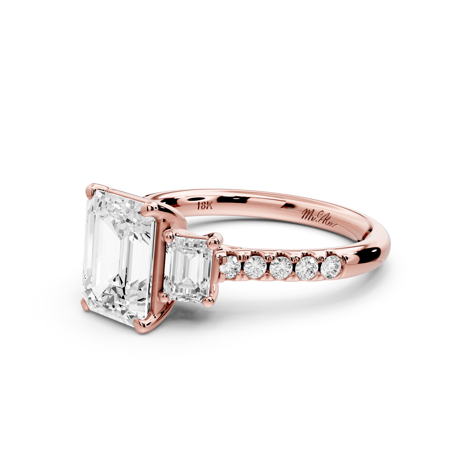 Mia - 2ct 14k rose gold emerald Trellis Basket Diamond Pavé half band Engagement Ring
