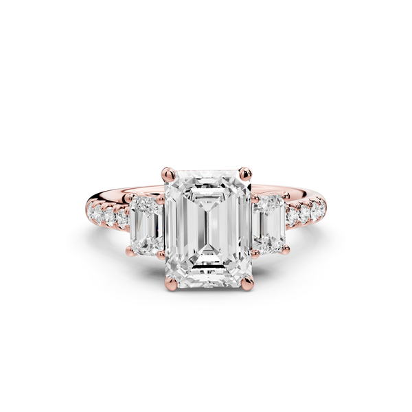 Mia - 2ct 14k rose gold emerald Trellis Basket Diamond Pavé half band Engagement Ring