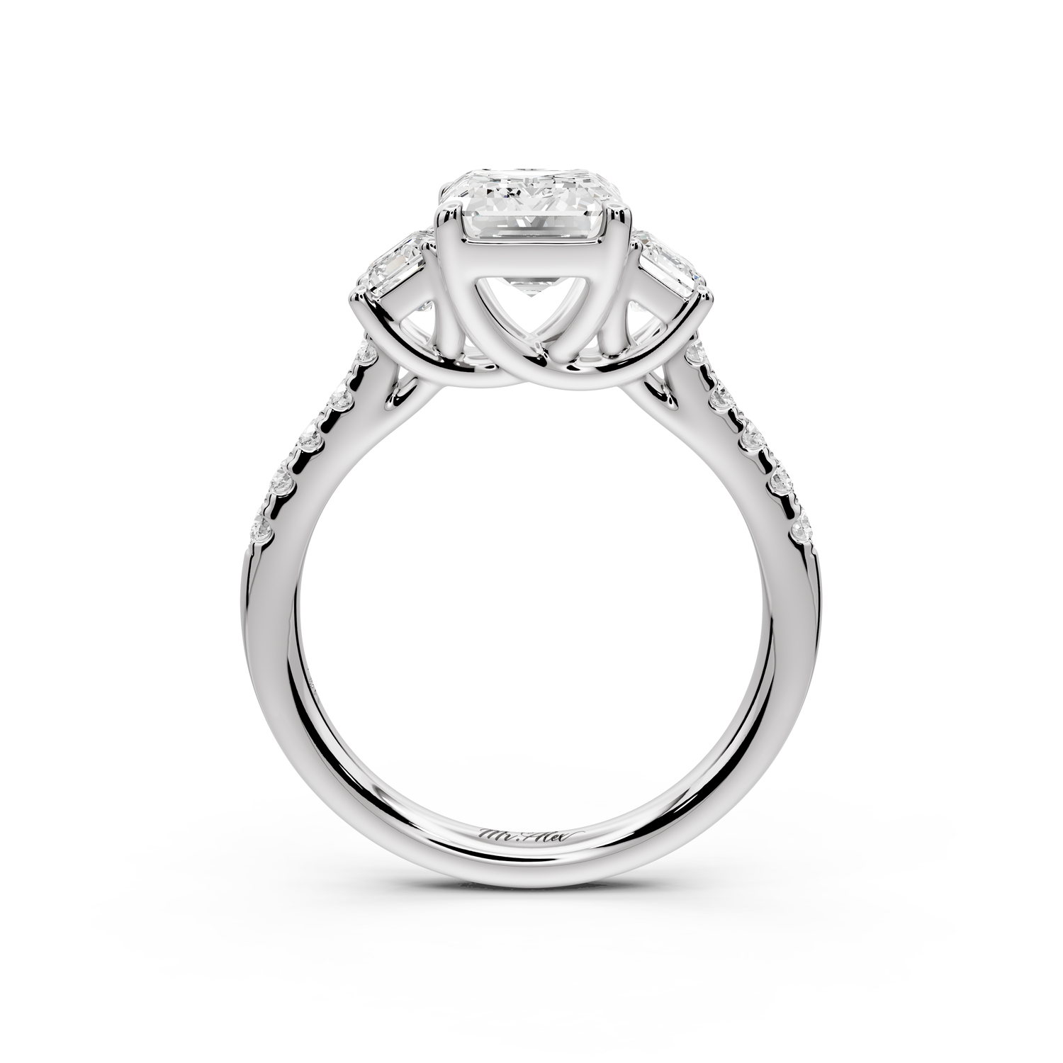 Mia - 2ct 14k white gold emerald Trellis Basket Diamond Pavé half band Engagement Ring