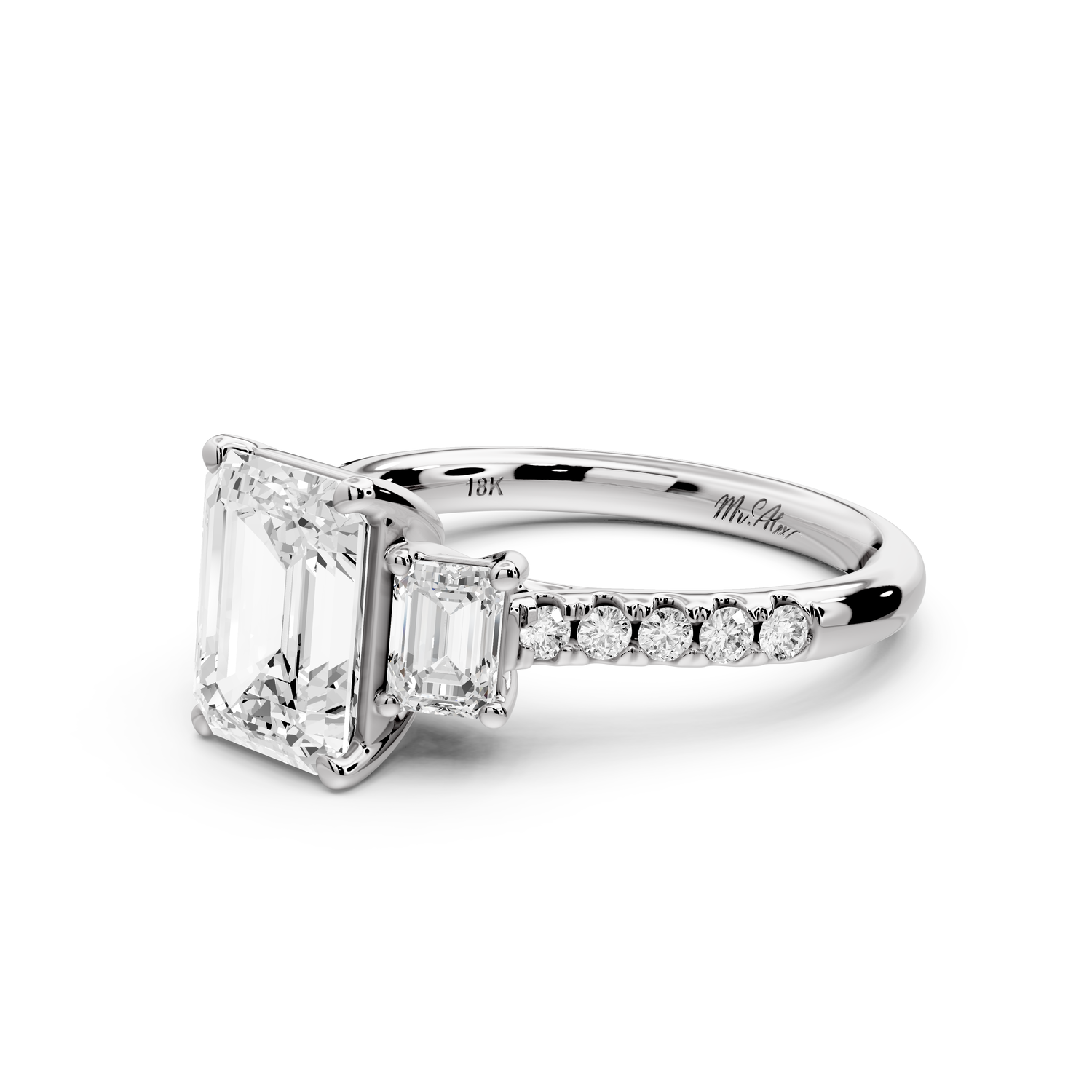 Mia - 2ct 14k white gold emerald Trellis Basket Diamond Pavé half band Engagement Ring
