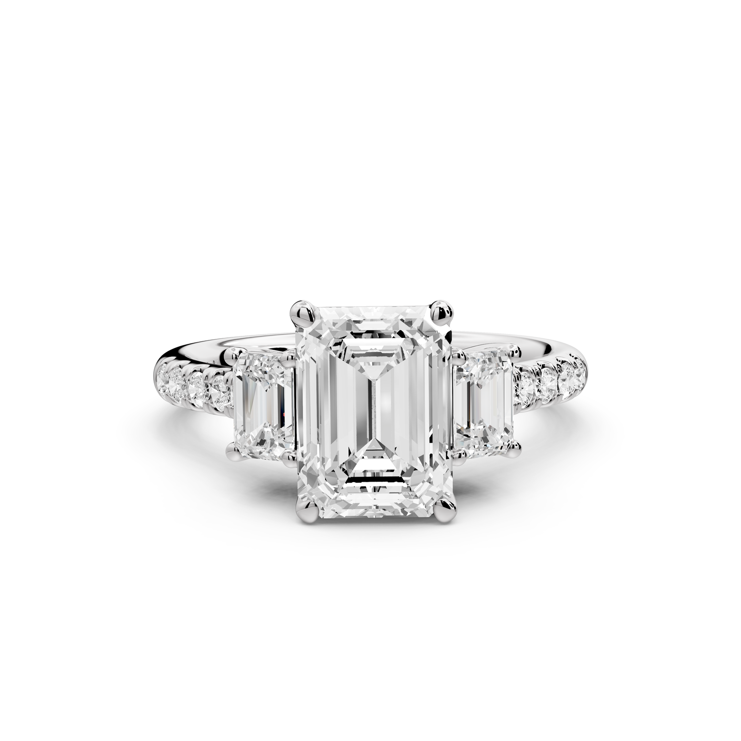 Mia - 2ct 14k white gold emerald Trellis Basket Diamond Pavé half band Engagement Ring