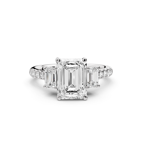 Mia - 2ct 14k white gold emerald Trellis Basket Diamond Pavé half band Engagement Ring