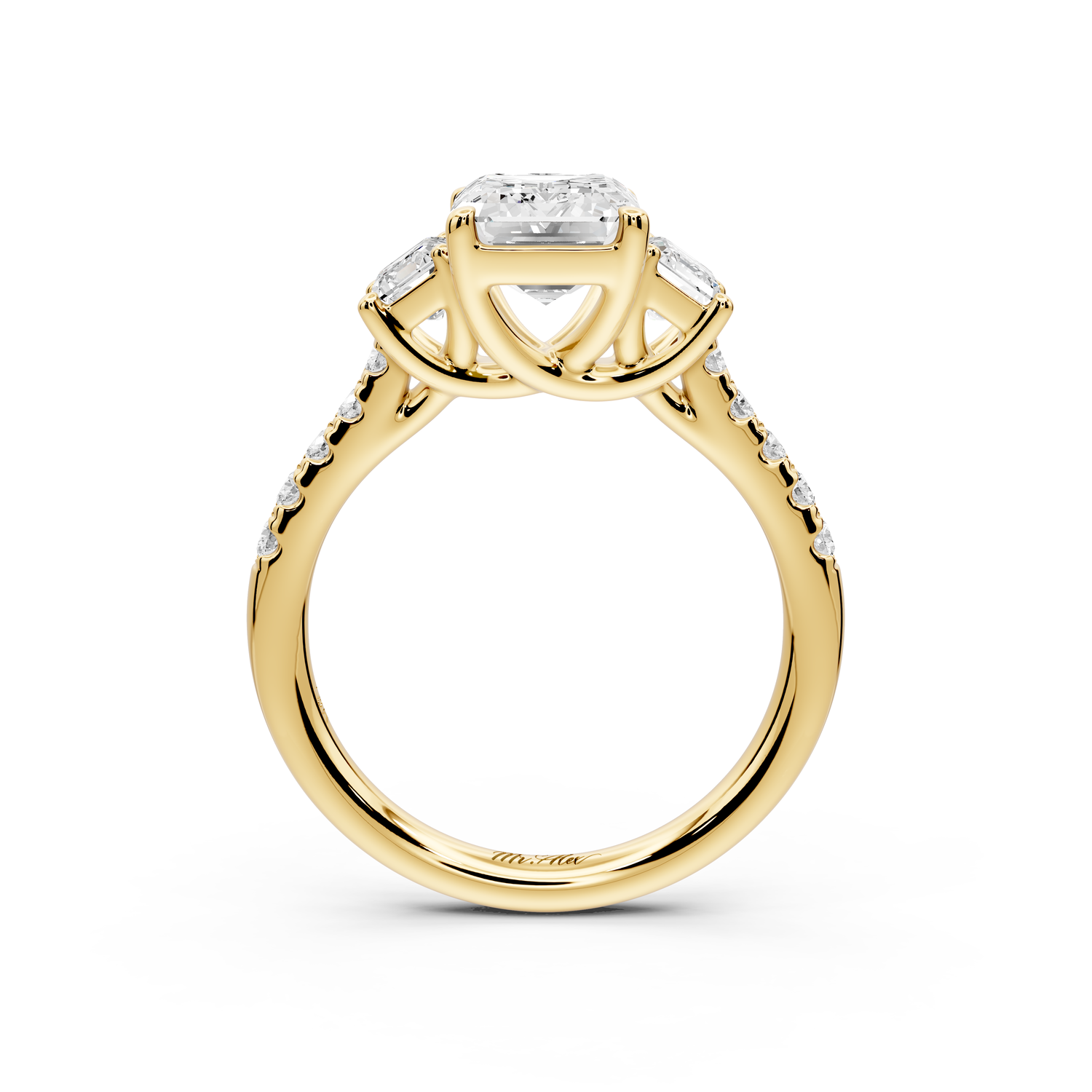 Mia - 2ct 14k yellow gold emerald Trellis Basket Diamond Pavé half band Engagement Ring