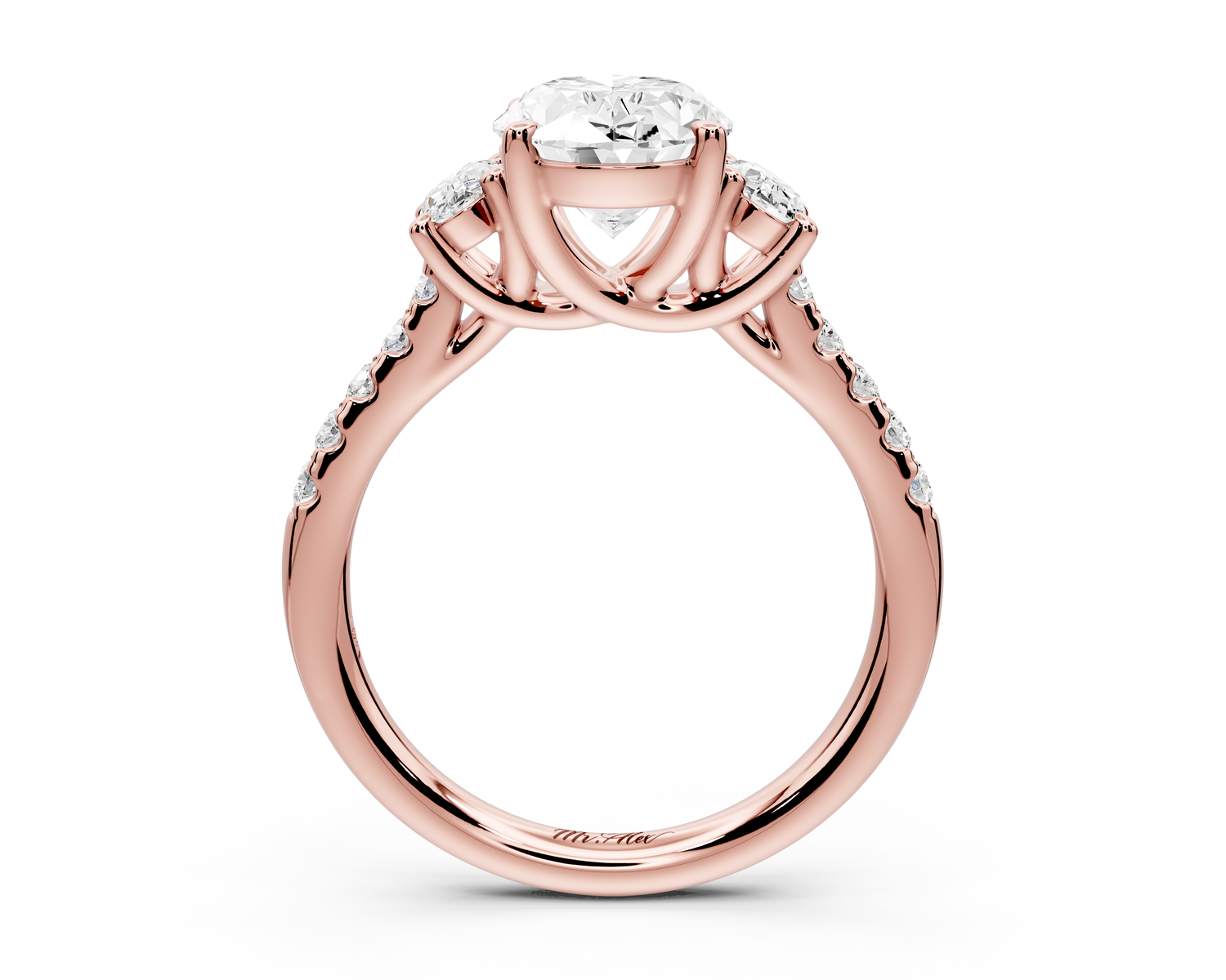 Mia - 2ct 14k rose gold oval Trellis Basket Diamond Pavé half band Engagement Ring