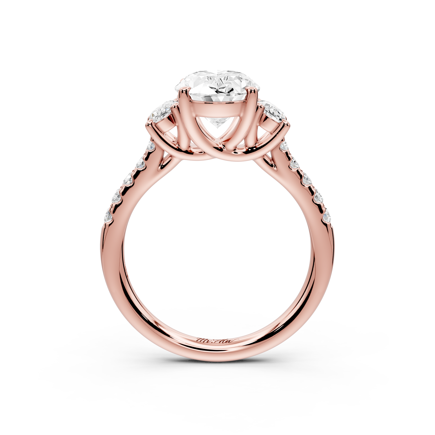 Mia - 2ct 14k rose gold oval Trellis Basket Diamond Pavé half band Engagement Ring