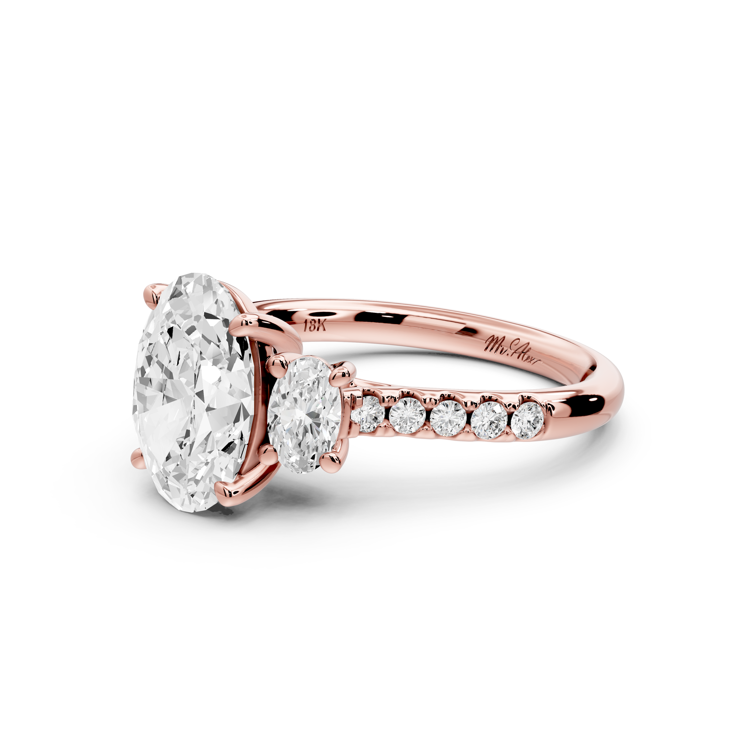 Mia - 2ct 14k rose gold oval Trellis Basket Diamond Pavé half band Engagement Ring