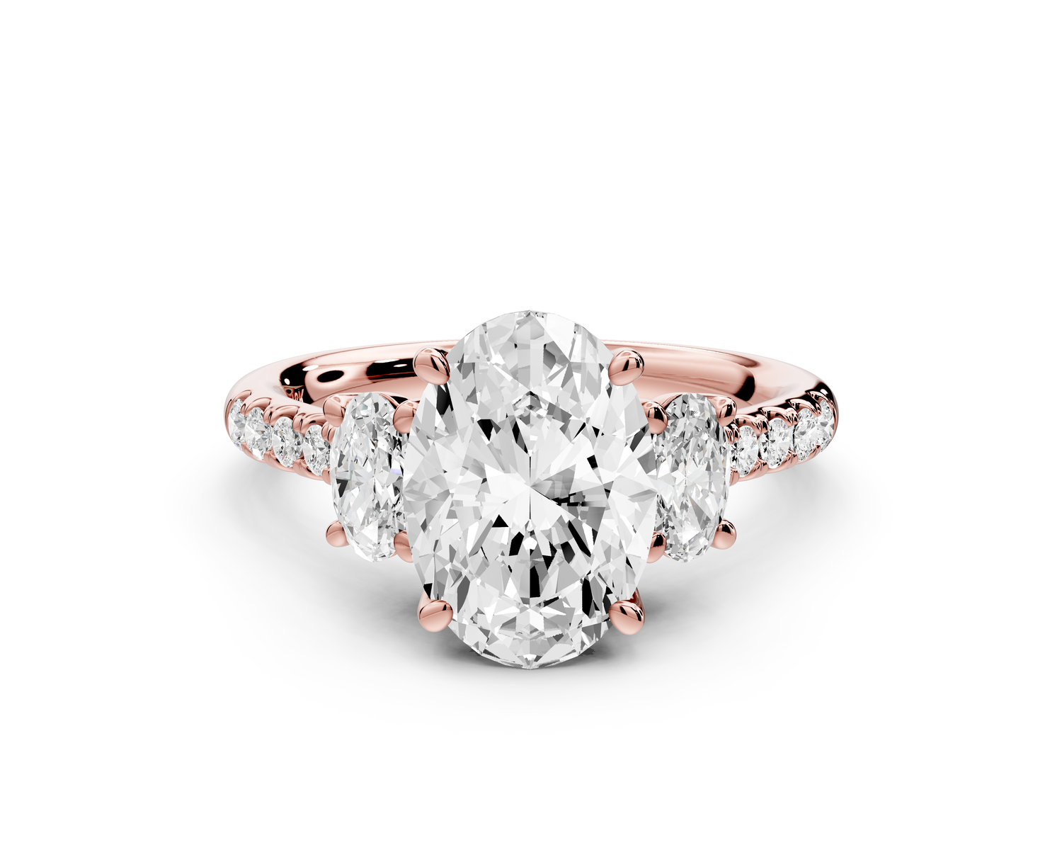 Mia - 2ct 14k rose gold oval Trellis Basket Diamond Pavé half band Engagement Ring