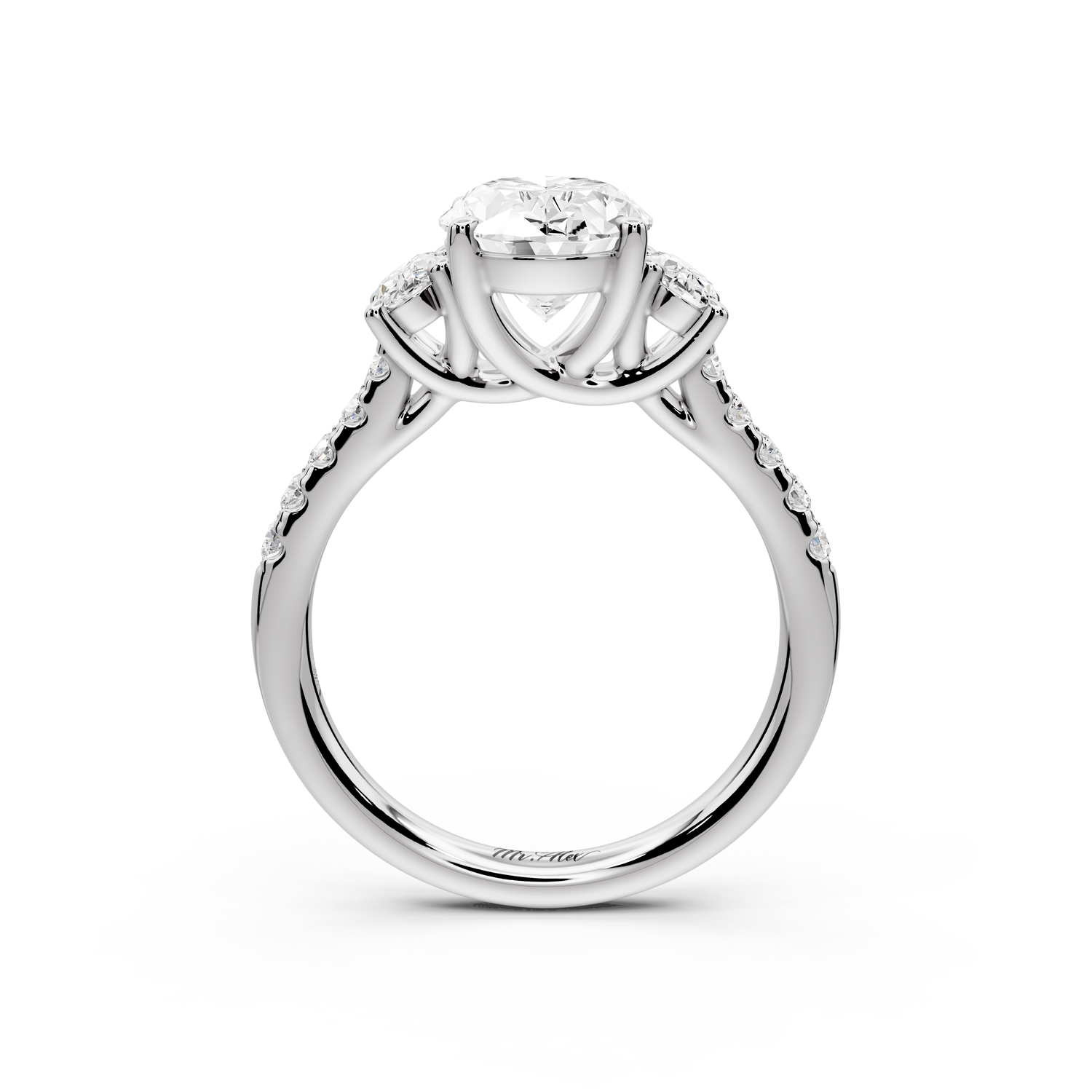 Mia - 2ct 14k white gold oval Trellis Basket Diamond Pavé half band Engagement Ring