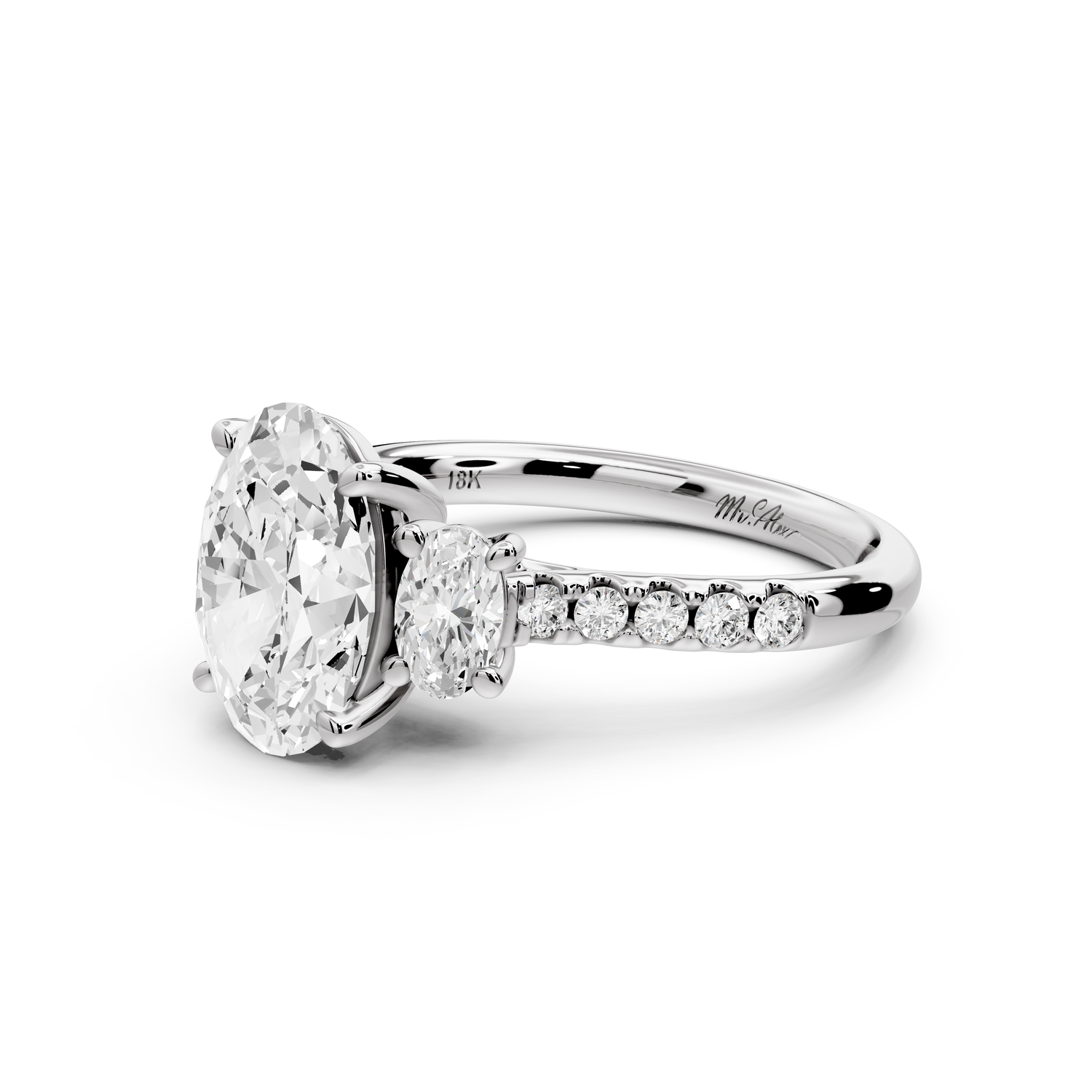 Mia - 2ct 14k white gold oval Trellis Basket Diamond Pavé half band Engagement Ring