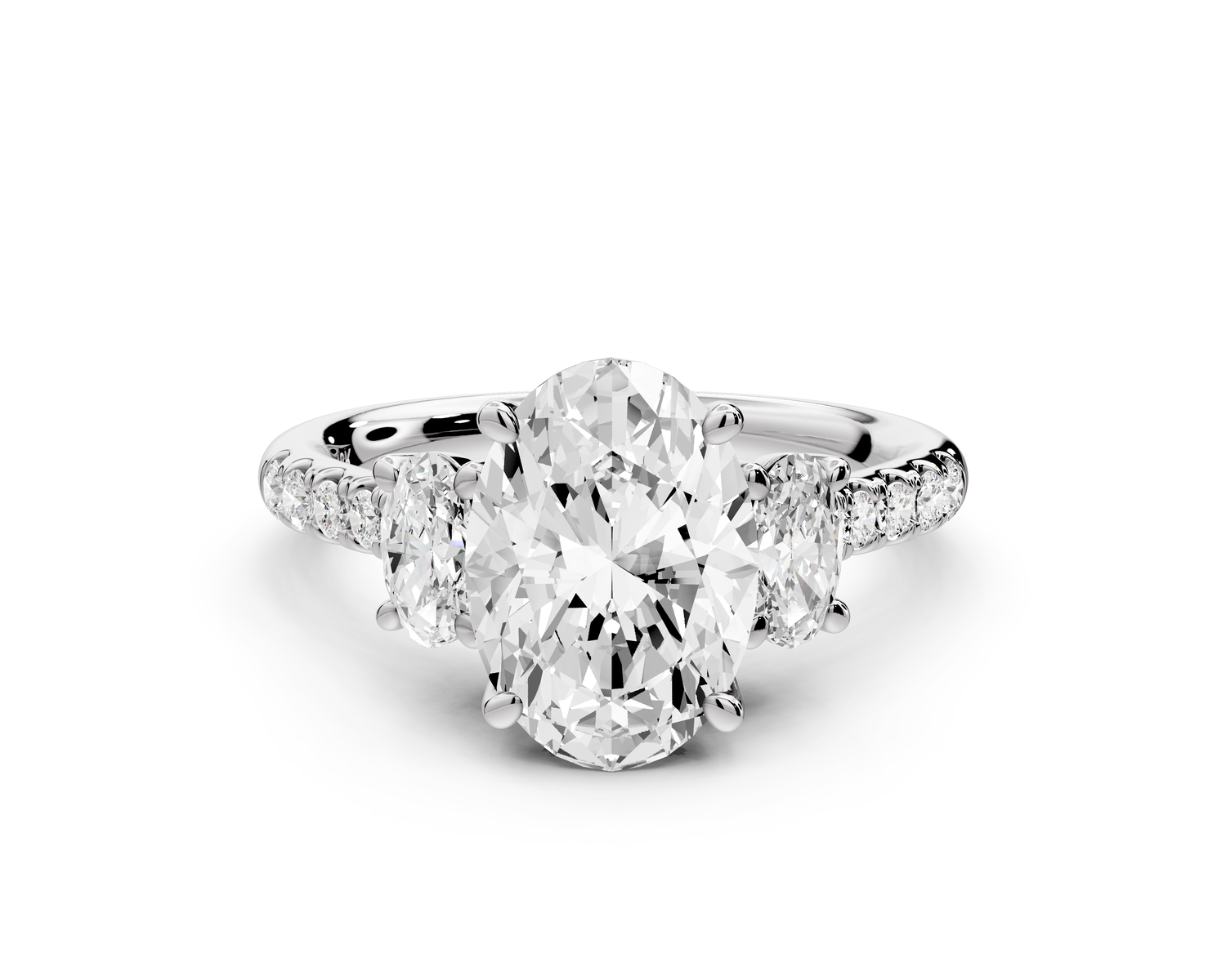 Mia - 2ct 14k white gold oval Trellis Basket Diamond Pavé half band Engagement Ring