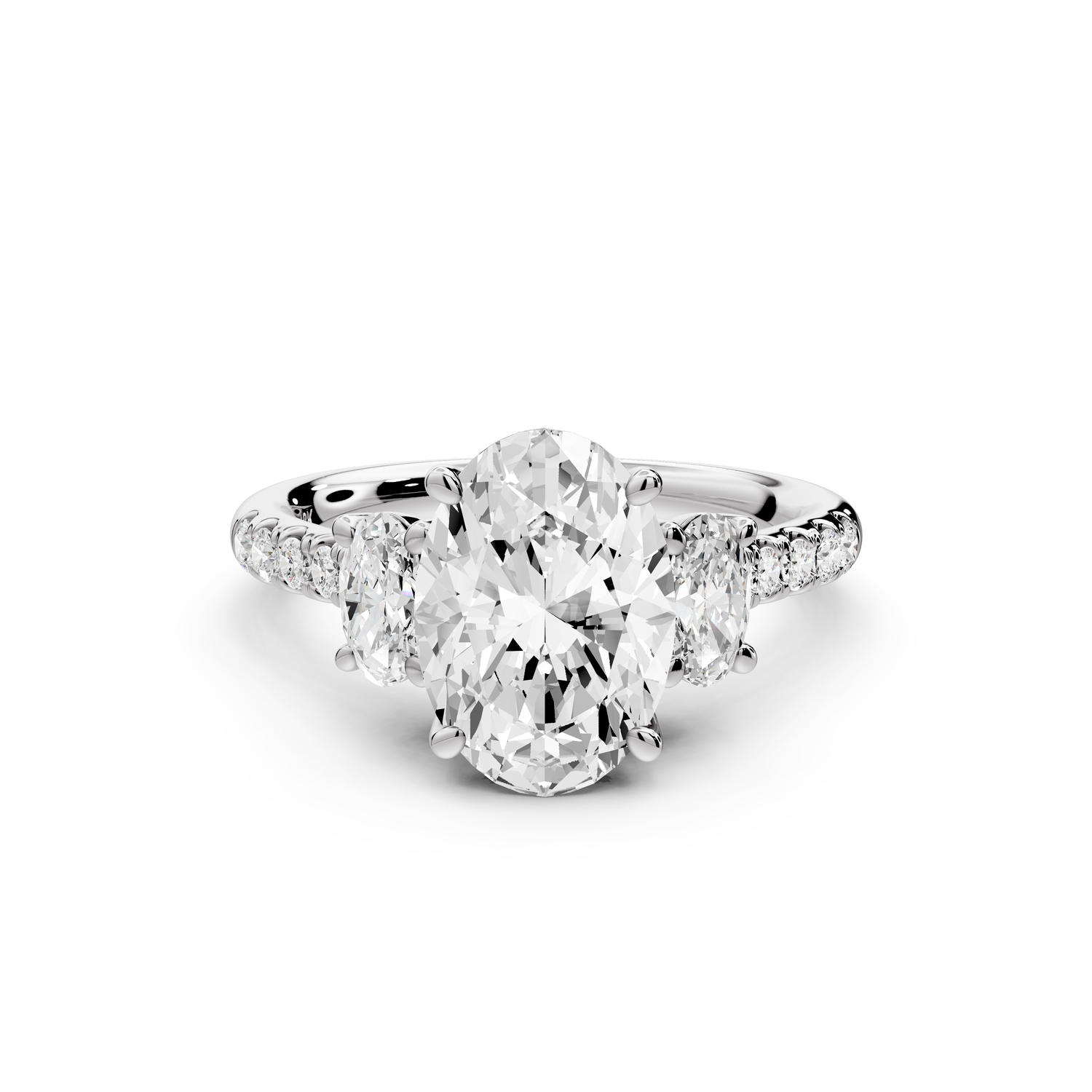 Mia - 2ct 14k white gold oval Trellis Basket Diamond Pavé half band Engagement Ring