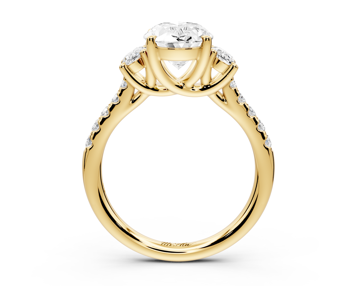 Mia - 2ct 14k yellow gold oval Trellis Basket Diamond Pavé half band Engagement Ring