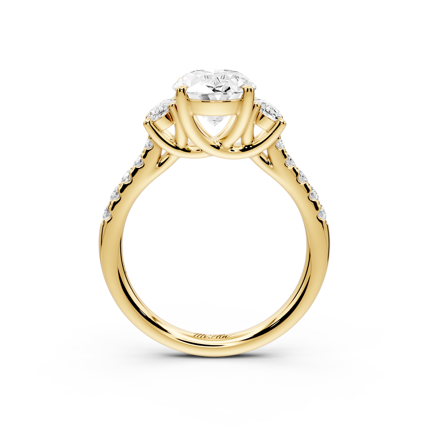 Mia - 2ct 14k yellow gold oval Trellis Basket Diamond Pavé half band Engagement Ring