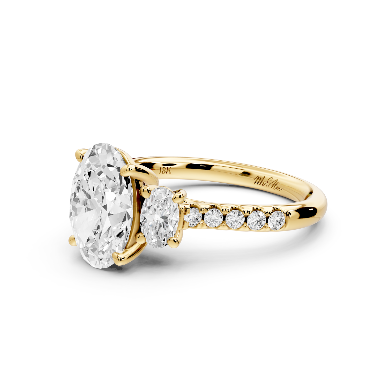 Mia - 2ct 14k yellow gold oval Trellis Basket Diamond Pavé half band Engagement Ring