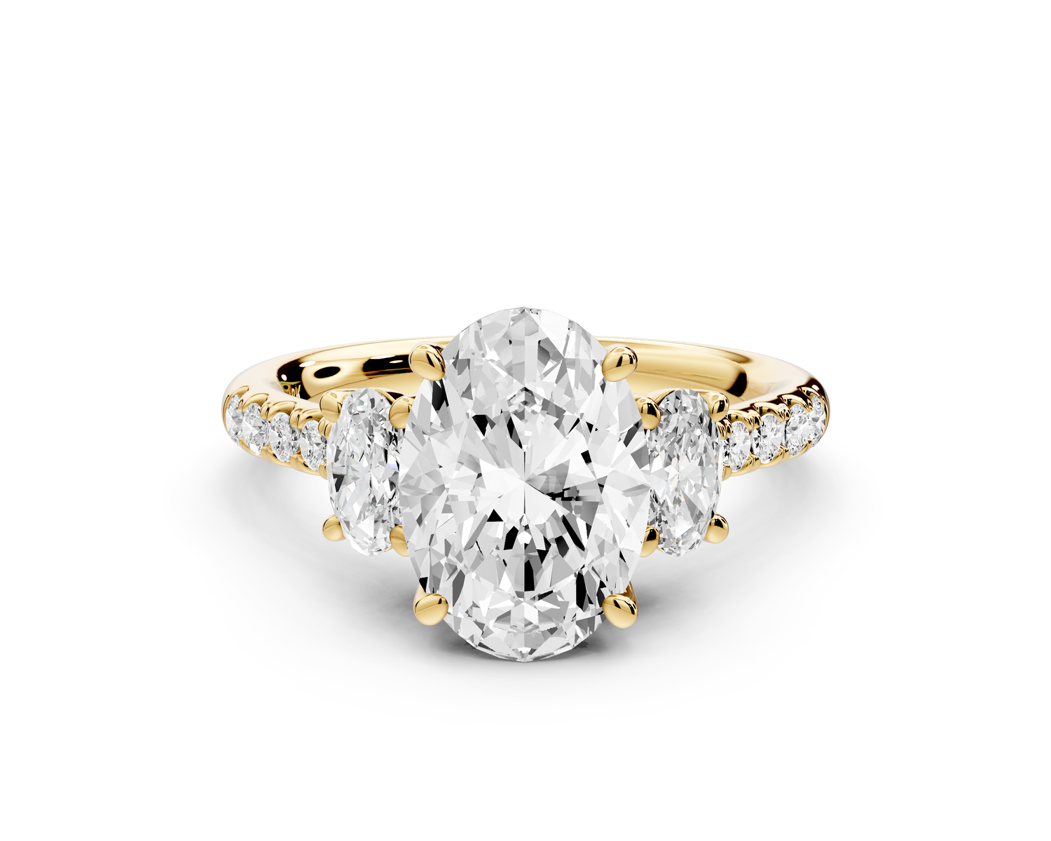 Mia - 2ct 14k yellow gold oval Trellis Basket Diamond Pavé half band Engagement Ring