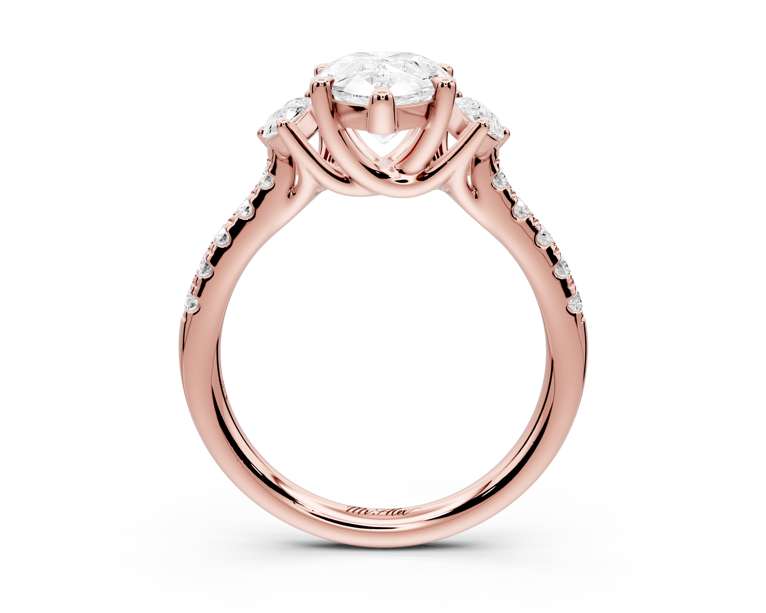 Mia - 2ct 14k rose gold pear Trellis Basket Diamond Pavé half band Engagement Ring