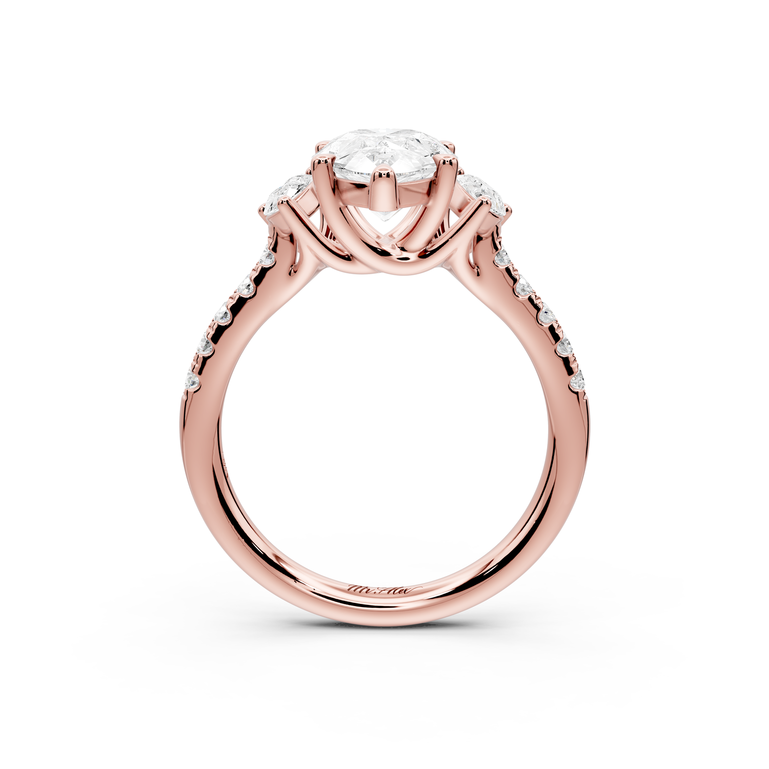 Mia - 2ct 14k rose gold pear Trellis Basket Diamond Pavé half band Engagement Ring
