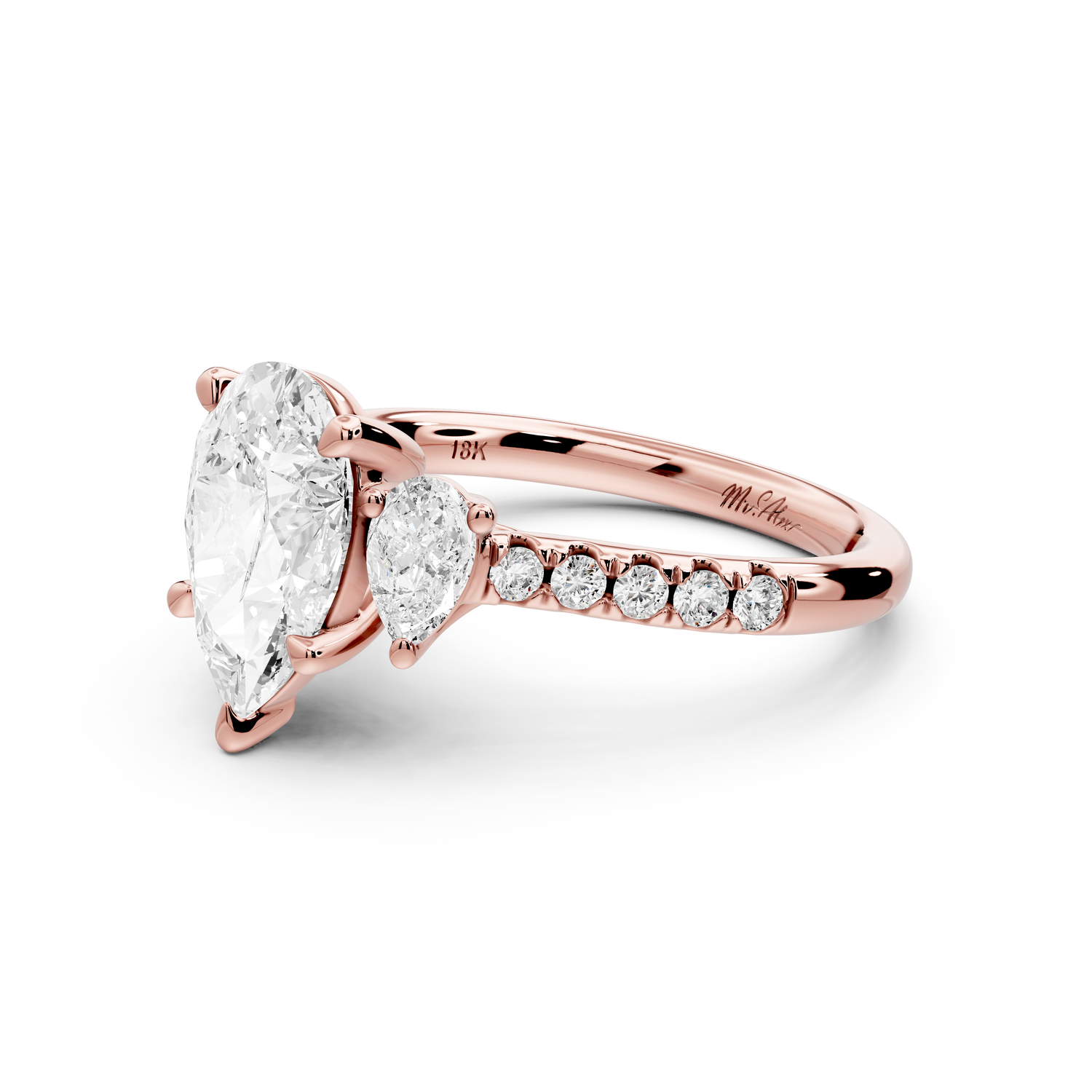 Mia - 2ct 14k rose gold pear Trellis Basket Diamond Pavé half band Engagement Ring