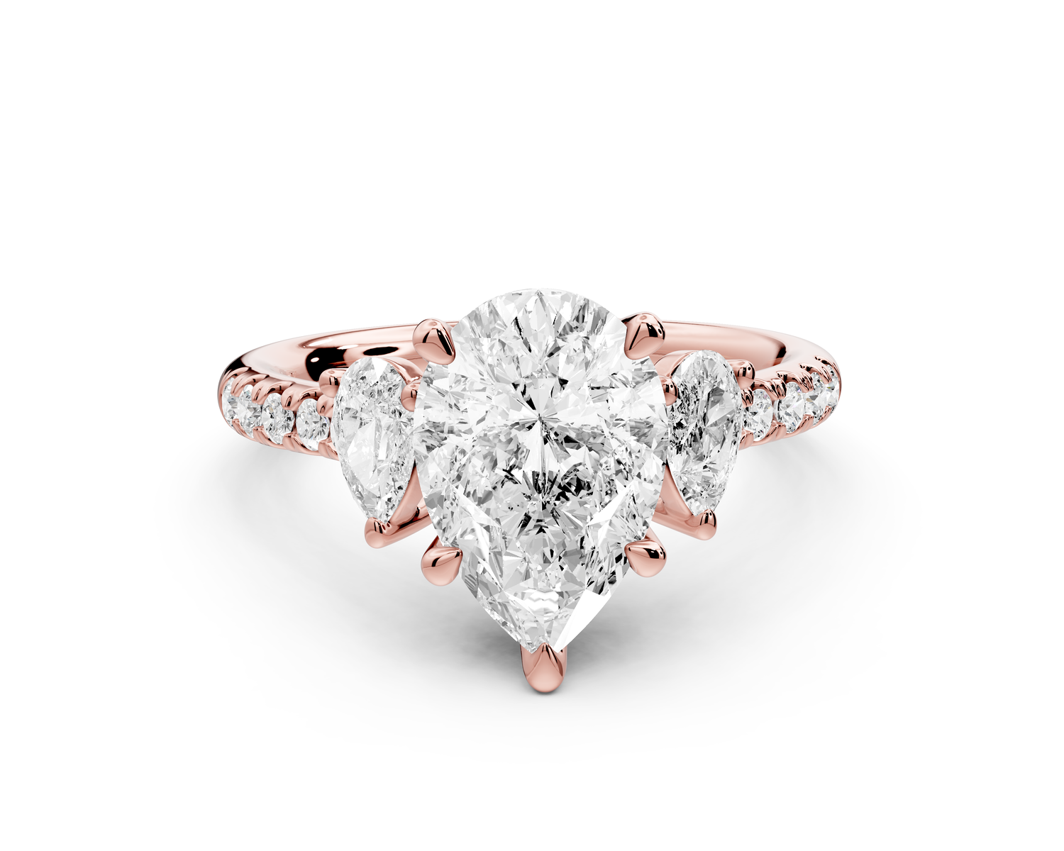Mia - 2ct 14k rose gold pear Trellis Basket Diamond Pavé half band Engagement Ring