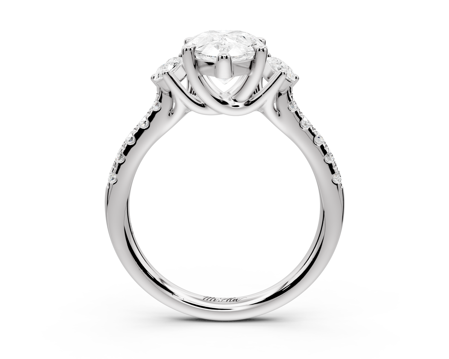 Mia - 2ct 14k white gold pear Trellis Basket Diamond Pavé half band Engagement Ring