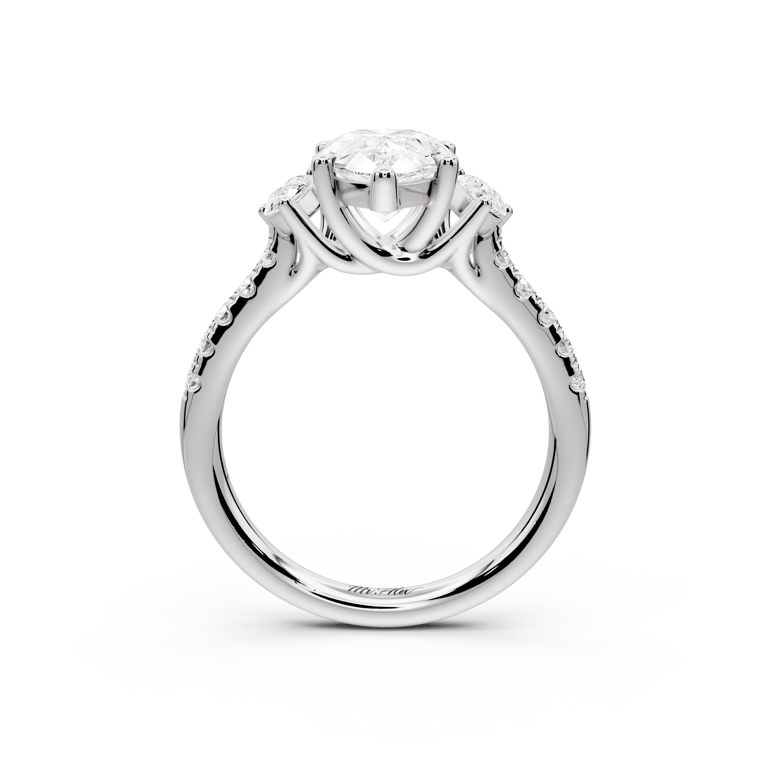 Mia - 2ct 14k white gold pear Trellis Basket Diamond Pavé half band Engagement Ring