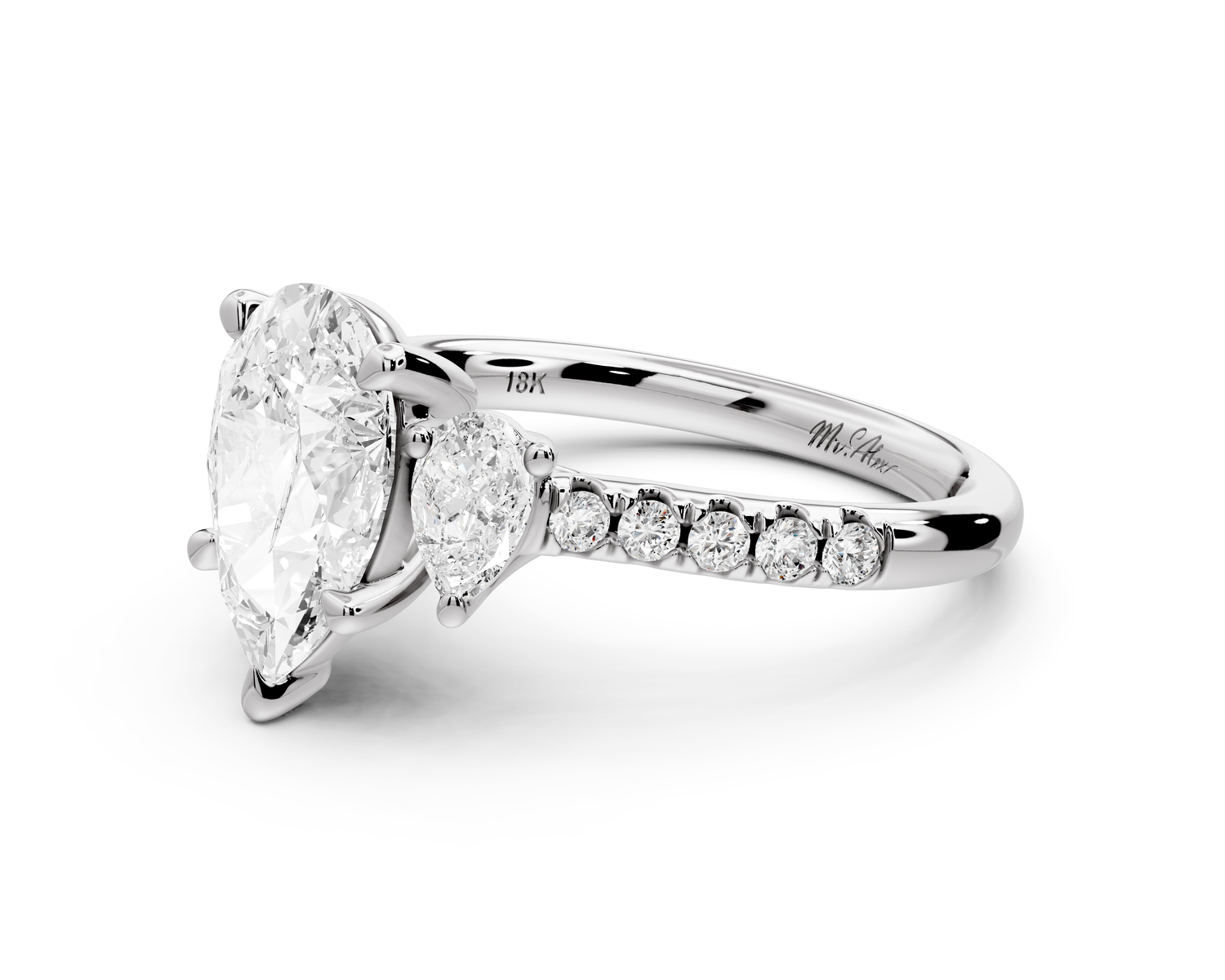 Mia - 2ct 14k white gold pear Trellis Basket Diamond Pavé half band Engagement Ring