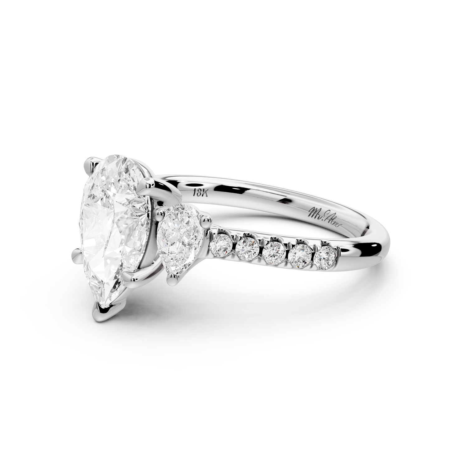 Mia - 2ct 14k white gold pear Trellis Basket Diamond Pavé half band Engagement Ring