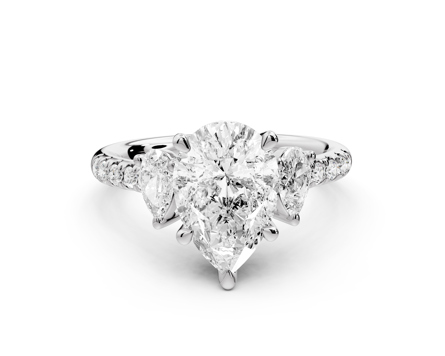 Mia - 2ct 14k white gold pear Trellis Basket Diamond Pavé half band Engagement Ring