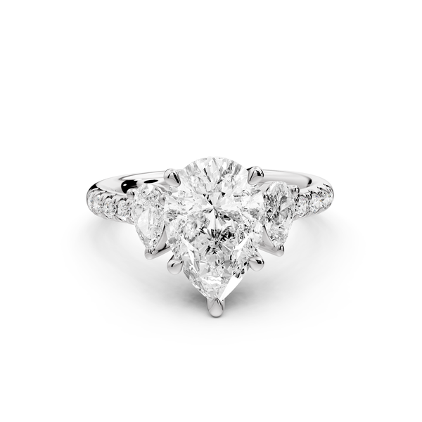 Mia - 2ct 14k white gold pear Trellis Basket Diamond Pavé half band Engagement Ring