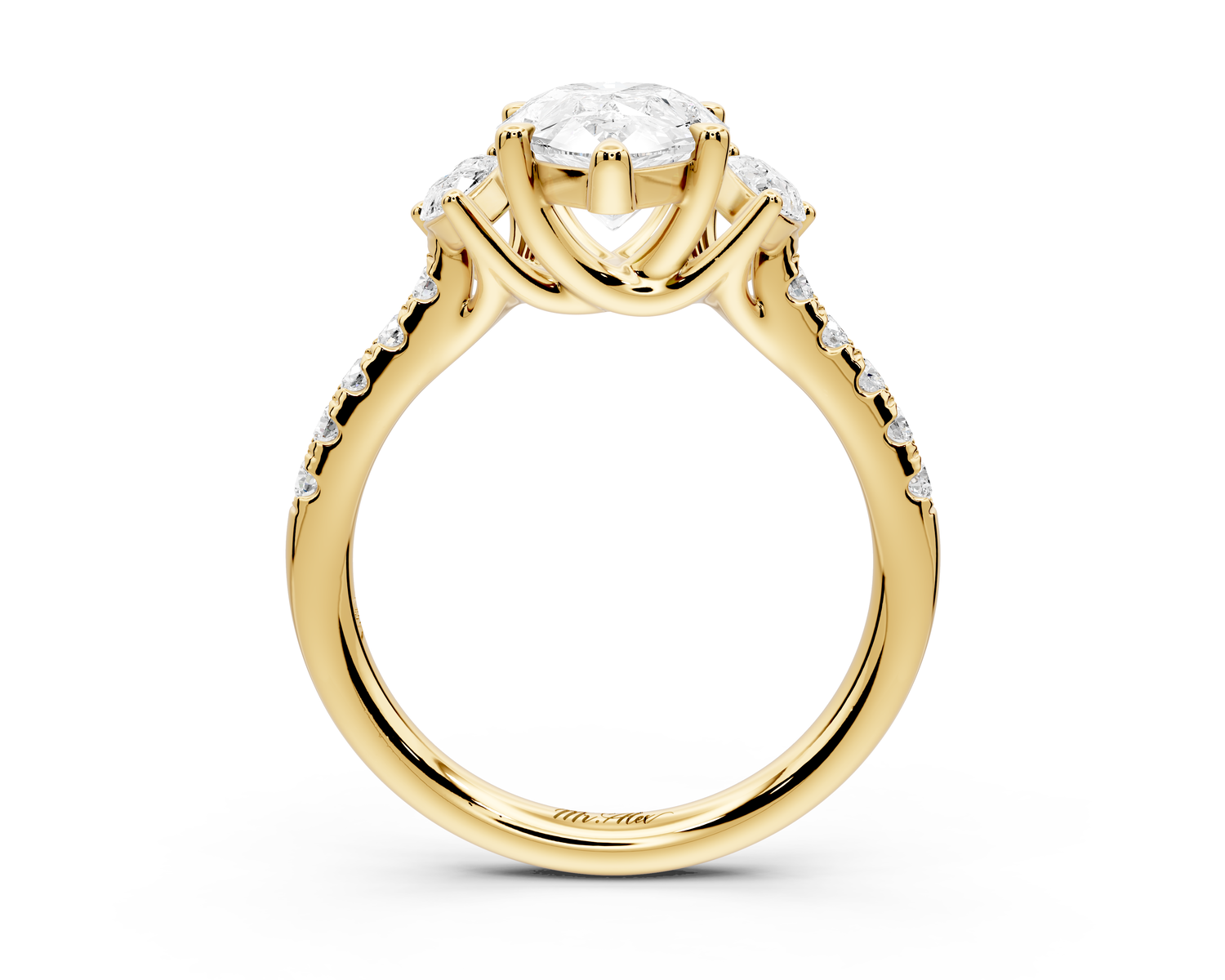 Mia - 2ct 14k yellow gold pear Trellis Basket Diamond Pavé half band Engagement Ring