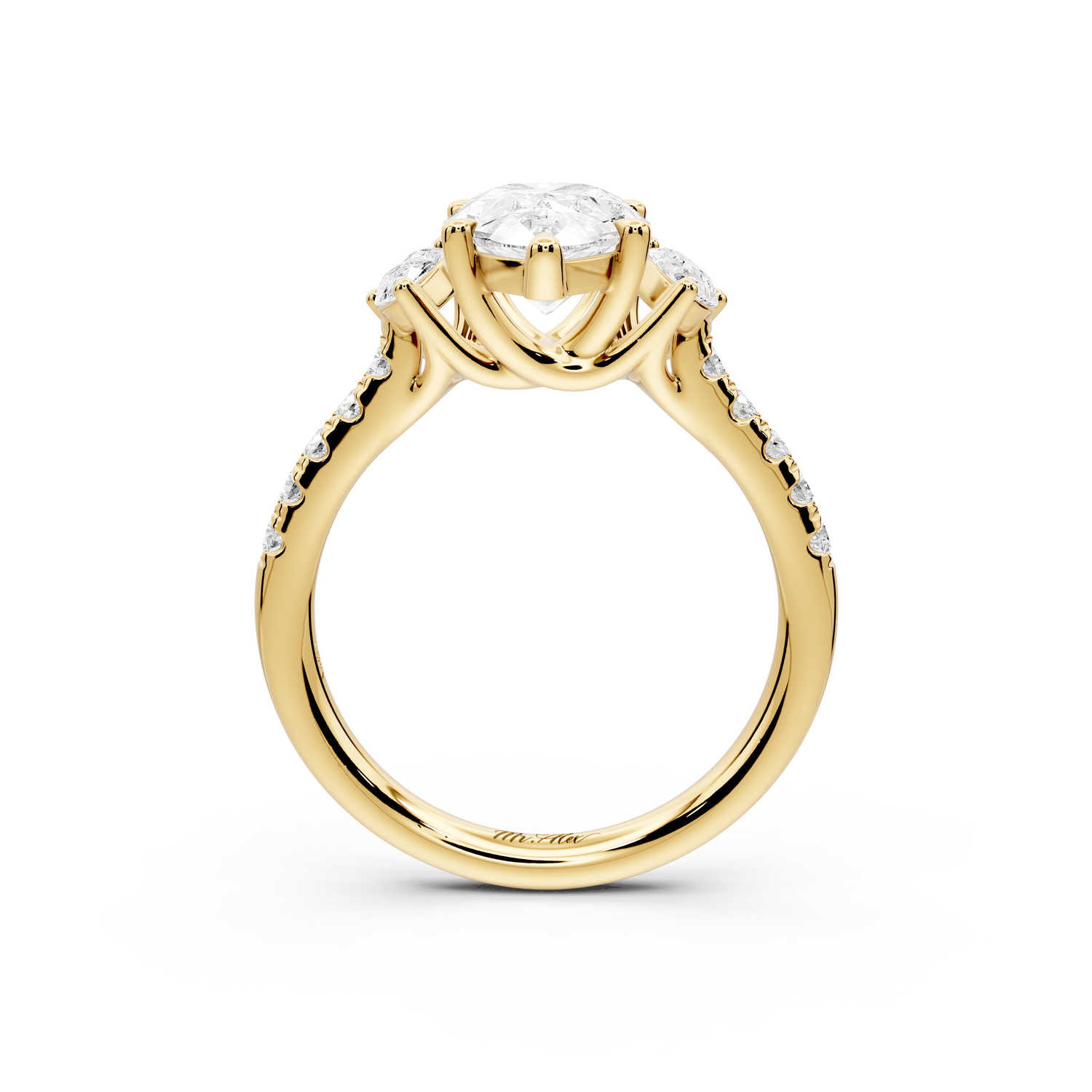 Mia - 2ct 14k yellow gold pear Trellis Basket Diamond Pavé half band Engagement Ring
