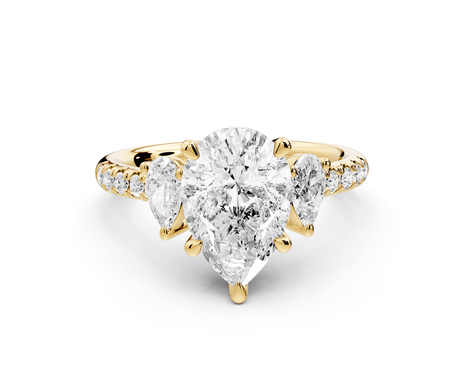 Mia - 2ct 14k yellow gold pear Trellis Basket Diamond Pavé half band Engagement Ring