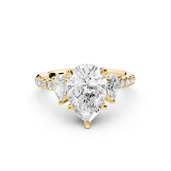 Mia - 2ct 14k yellow gold pear Trellis Basket Diamond Pavé half band Engagement Ring