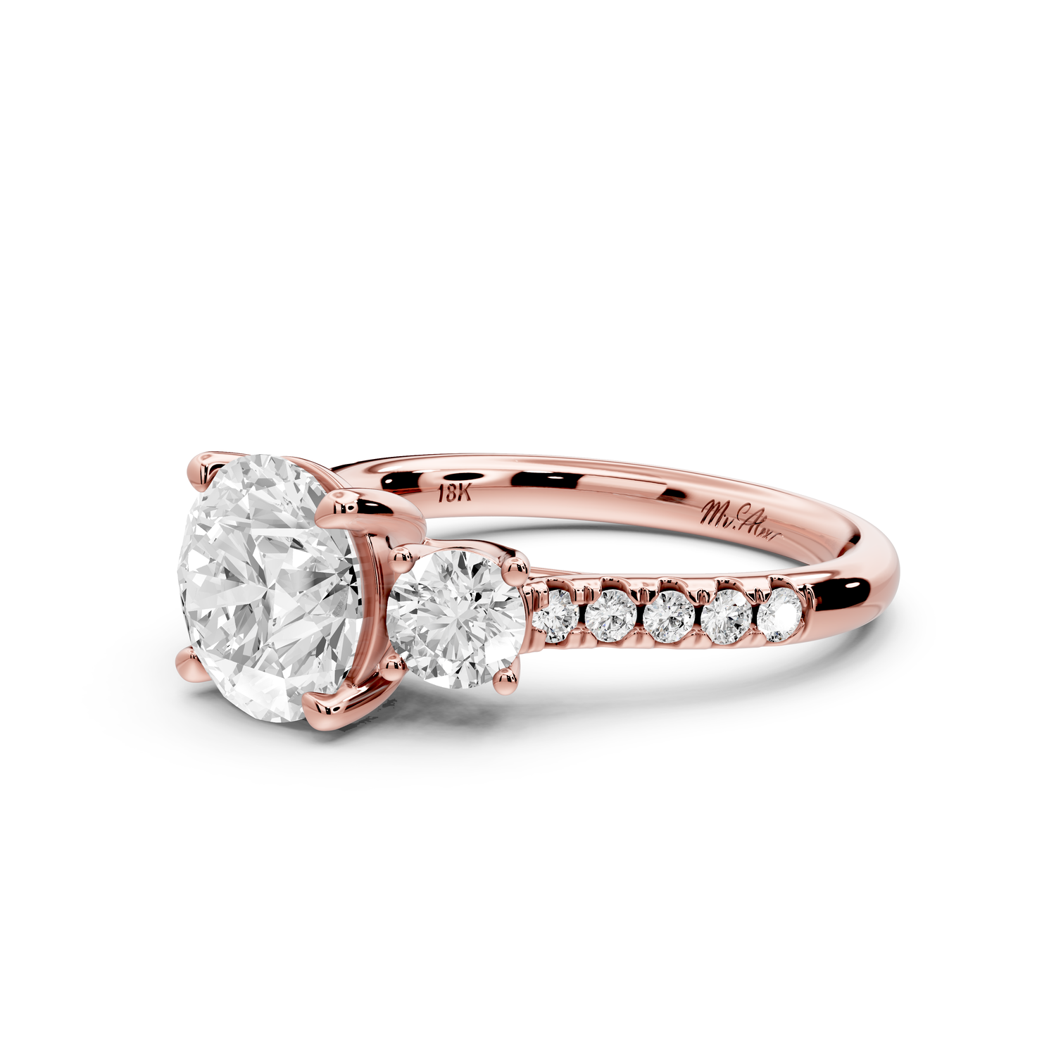 Mia - 2ct 14k rose gold round Trellis Basket Diamond Pavé half band Engagement Ring