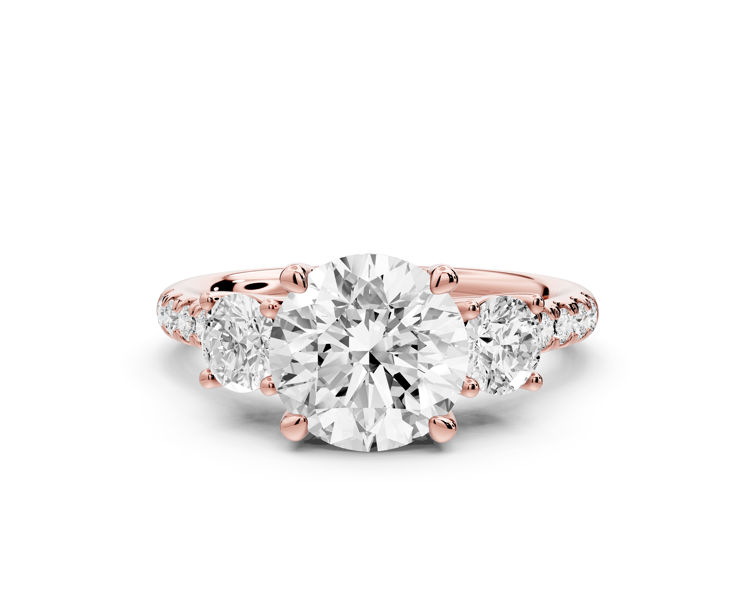 Mia - 2ct 14k rose gold round Trellis Basket Diamond Pavé half band Engagement Ring