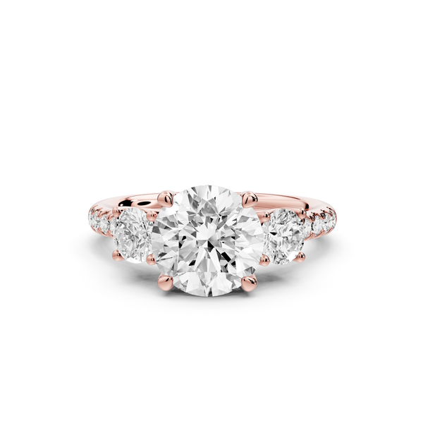 Mia - 2ct 14k rose gold round Trellis Basket Diamond Pavé half band Engagement Ring