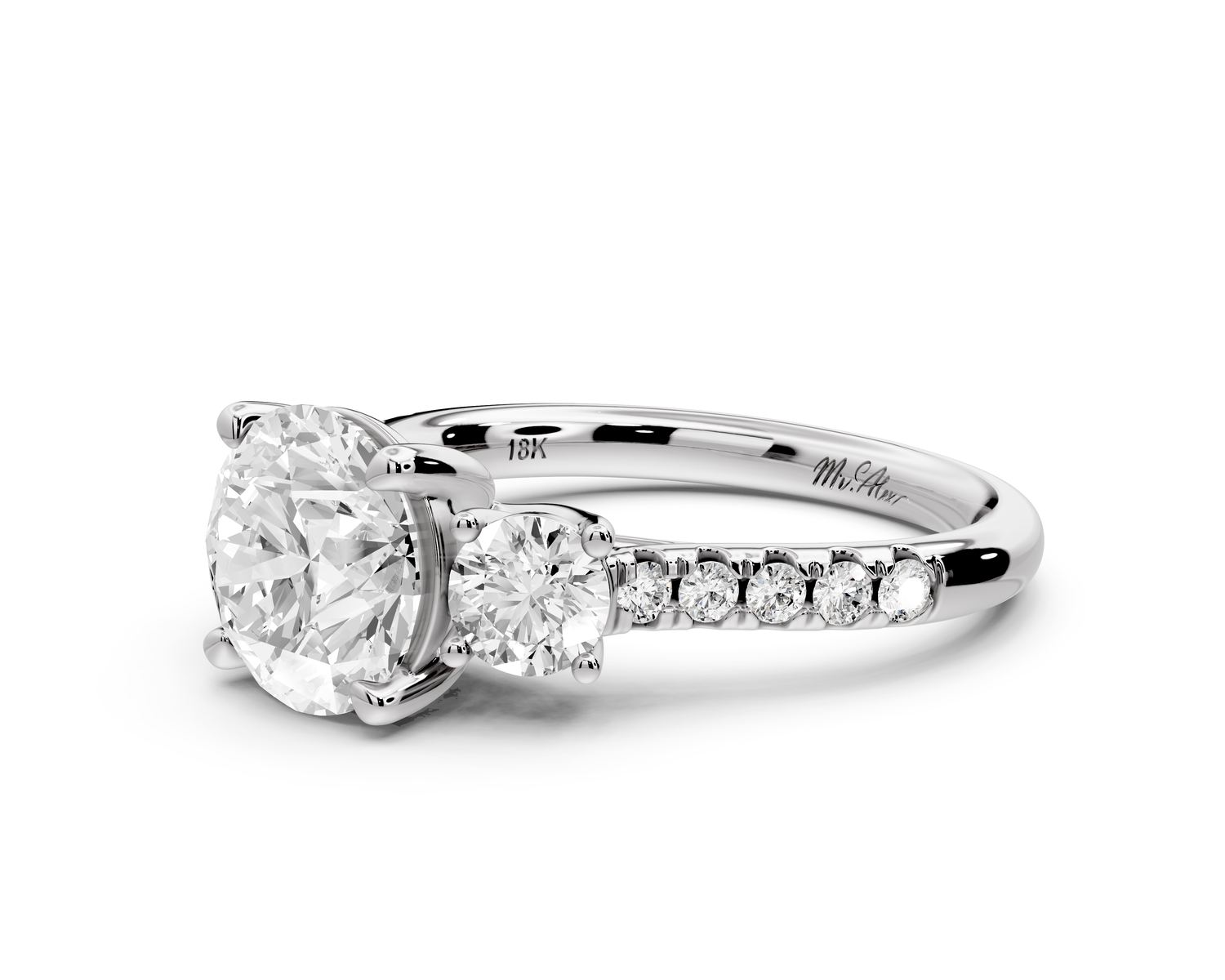 Mia - 2ct 14k white gold round Trellis Basket Diamond Pavé half band Engagement Ring
