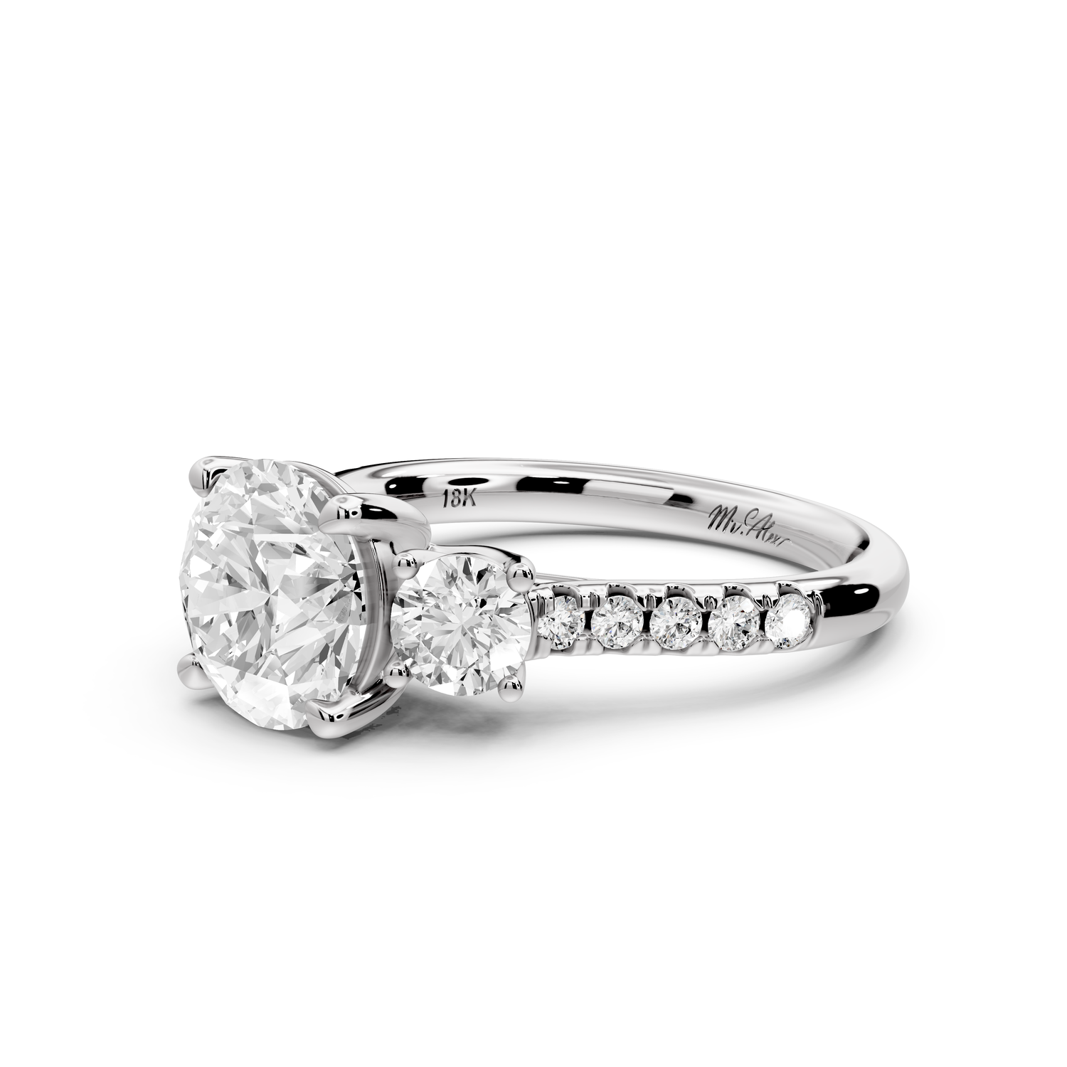 Mia - 2ct 14k white gold round Trellis Basket Diamond Pavé half band Engagement Ring