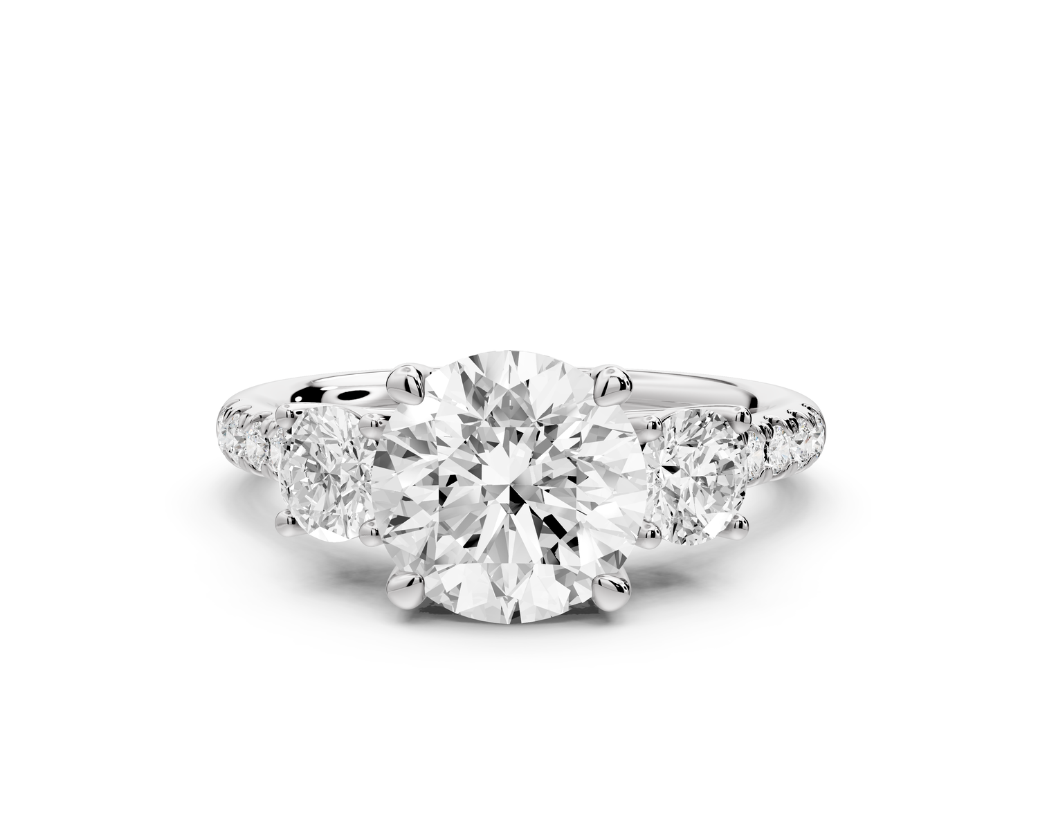 Mia - 2ct 14k white gold round Trellis Basket Diamond Pavé half band Engagement Ring